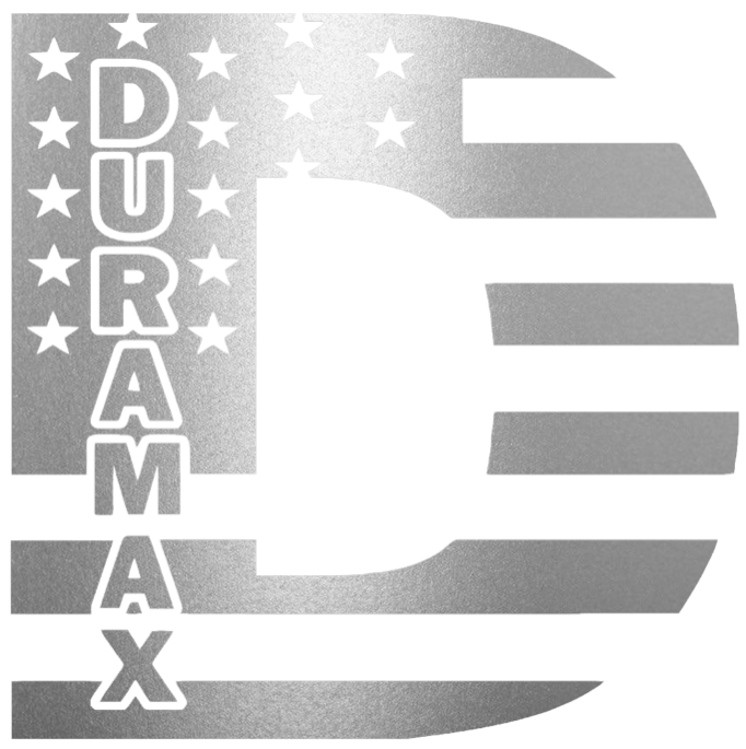 Duramax Diesel Stars & Stripes USA Flag Truck Logo METALLIC SILVER Premium DieCut Vinyl Decal PICK SIZE