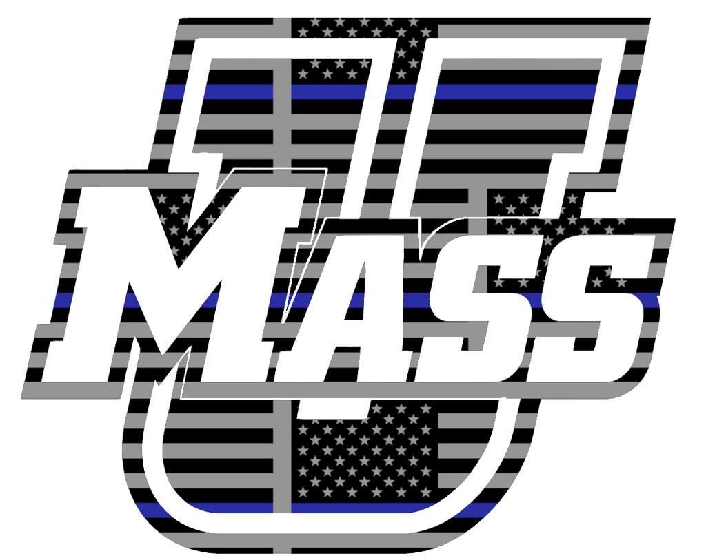 Massachusetts Minutemen Team Logo Thin Blue Line American Flag Premium DieCut Vinyl Decal PICK SIZE