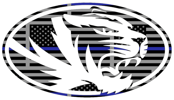 Missouri Tigers Team Logo Thin Blue Line American Flag Premium DieCut Vinyl Decal PICK SIZE