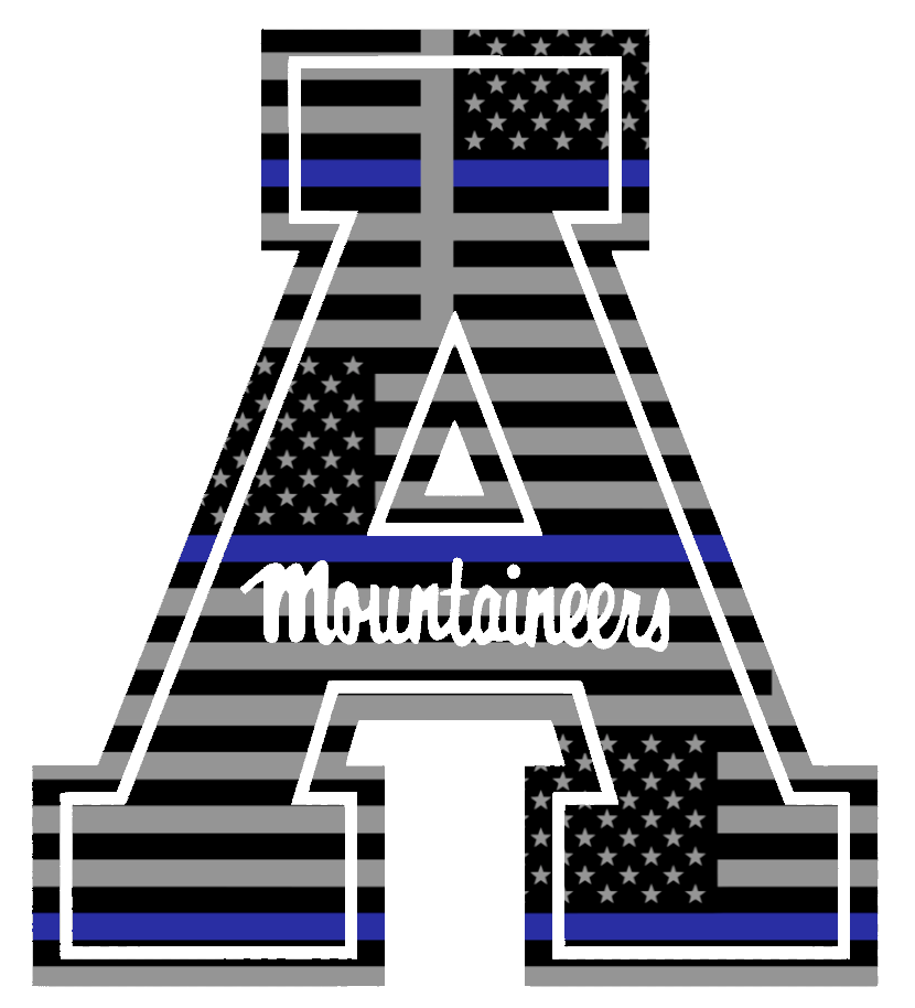 Appalachian State Mountaineers Team Logo Thin Blue Line American Flag Premium DieCut Vinyl Decal PICK SIZE