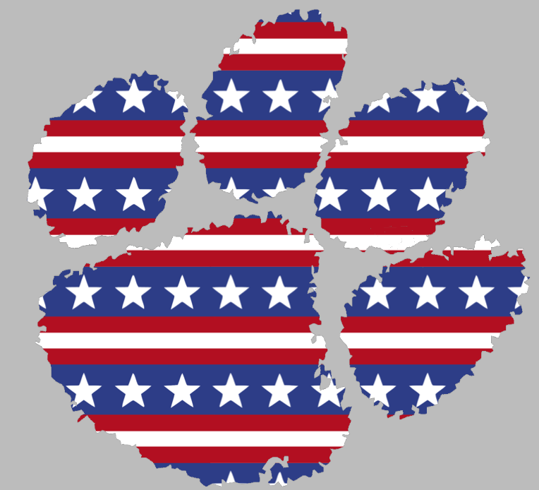 Clemson Tigers Team Logo Stars & Stripes USA American Flag Vinyl Decal PICK SIZE