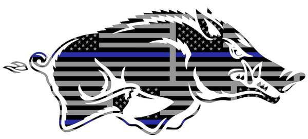 Arkansas Razorbacks Team Logo Thin Blue Line American Flag Premium DieCut Vinyl Decal PICK SIZE