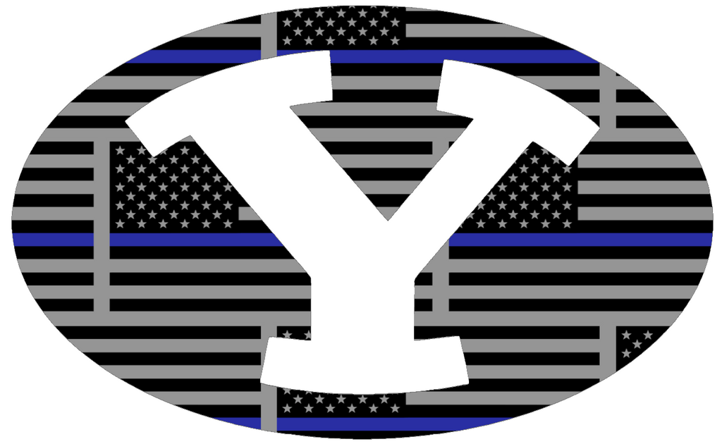 BYU Brigham Young Cougars Team Logo Thin Blue Line American Flag Premium DieCut Vinyl Decal PICK SIZE