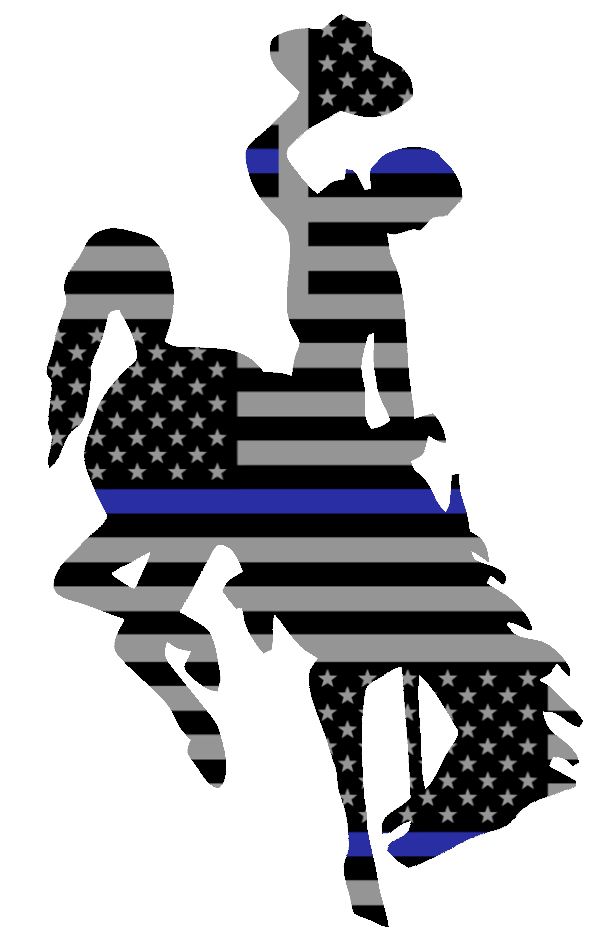 Wyoming Cowboys Team Logo Thin Blue Line American Flag Premium DieCut Vinyl Decal PICK SIZE