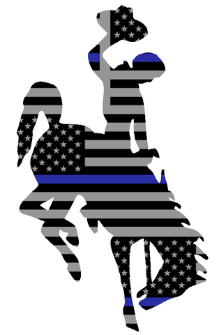 Wyoming Cowboys Team Logo Thin Blue Line American Flag Premium DieCut Vinyl Decal PICK SIZE