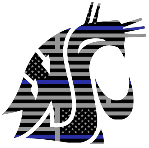 Washington State Cougars Team Logo Thin Blue Line American Flag Premium DieCut Vinyl Decal PICK SIZE