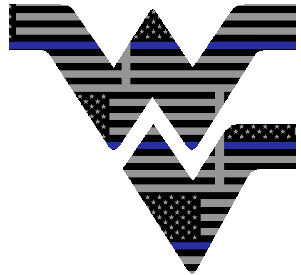 West Virginia Mountaineers Team Logo Thin Blue Line American Flag Premium DieCut Vinyl Decal PICK SIZE