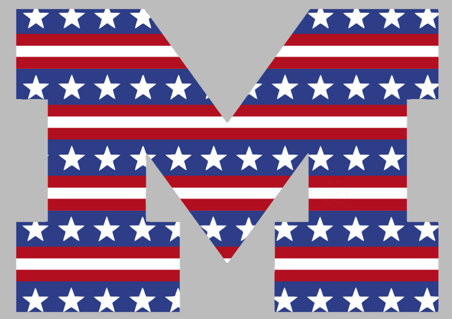 Michigan Wolverines Team Logo Stars & Stripes USA American Flag Vinyl Decal PICK SIZE