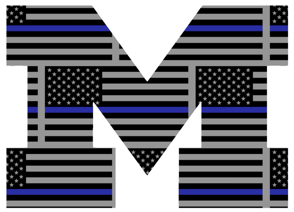 Michigan Wolverines Team Logo Thin Blue Line American Flag Premium DieCut Vinyl Decal PICK SIZE