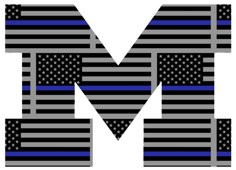 Michigan Wolverines Team Logo Thin Blue Line American Flag Premium DieCut Vinyl Decal PICK SIZE