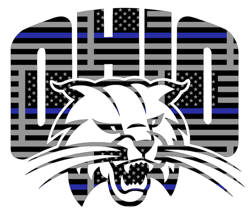 Ohio Bobcats Team Logo Thin Blue Line American Flag Premium DieCut Vinyl Decal PICK SIZE