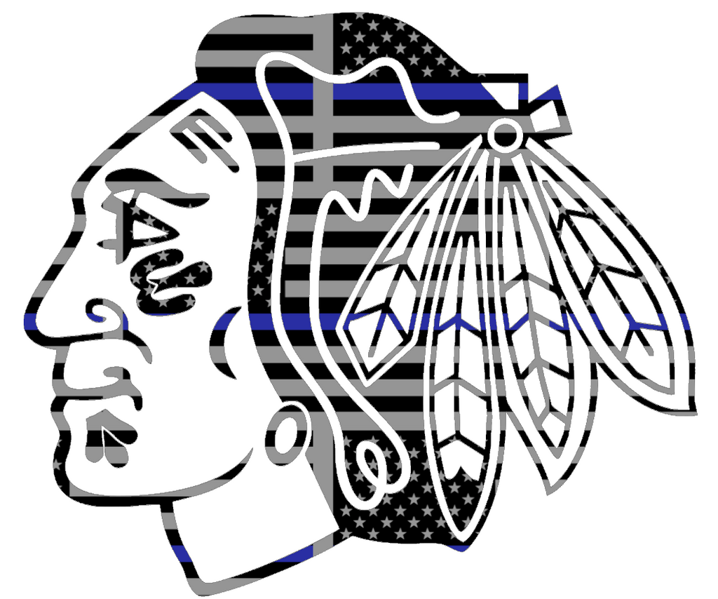 Chicago Blackhawks Team Logo Thin Blue Line American Flag Premium DieCut Vinyl Decal PICK SIZE