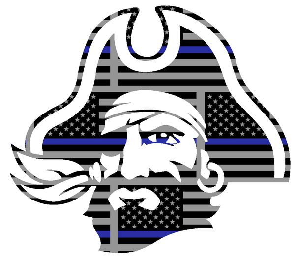 East Carolina Pirates Alternate Logo Thin Blue Line American Flag Premium DieCut Vinyl Decal PICK SIZE