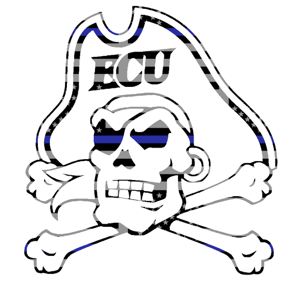 East Carolina Pirates Team Logo Thin Blue Line American Flag Premium DieCut Vinyl Decal PICK SIZE