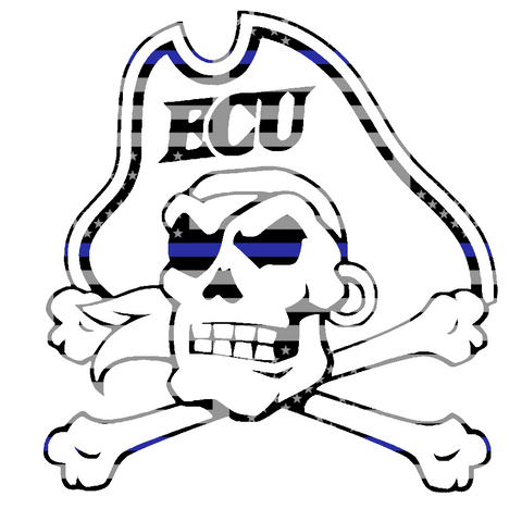 East Carolina Pirates Team Logo Thin Blue Line American Flag Premium DieCut Vinyl Decal PICK SIZE