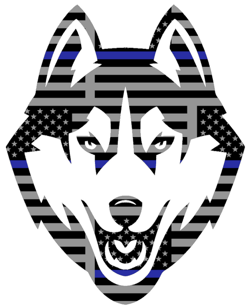 UConn Huskies Team Logo Thin Blue Line American Flag Premium DieCut Vinyl Decal PICK SIZE