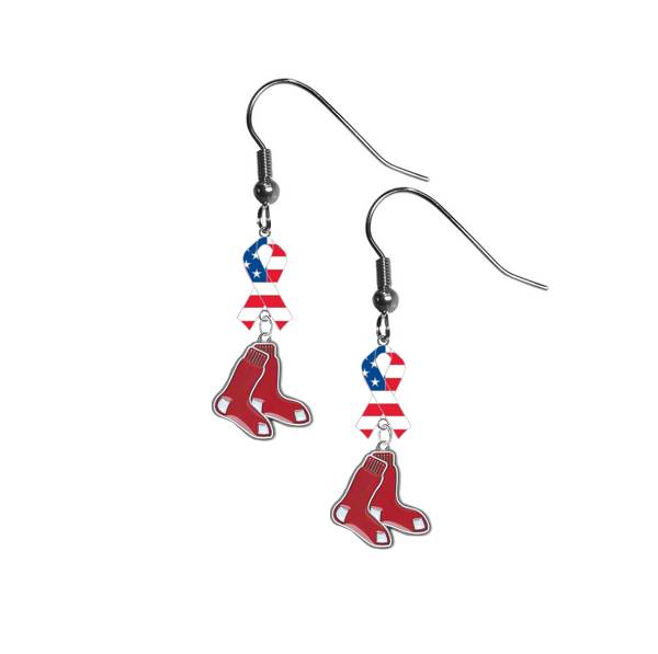 Boston Red Sox MLB USA American Flag Ribbon Dangle Earrings